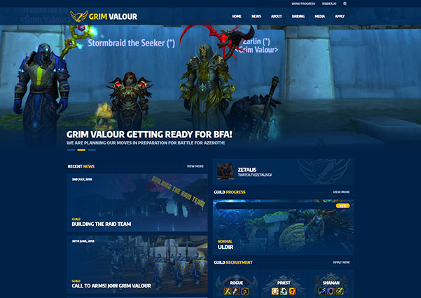 Grim Valour guild website design preview