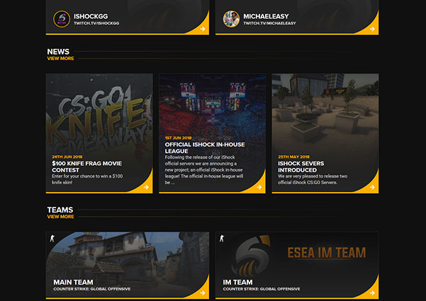 Instant Shock esports website design preview